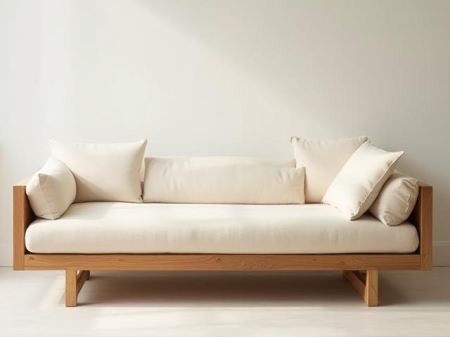 Linen daybed with wooden frame